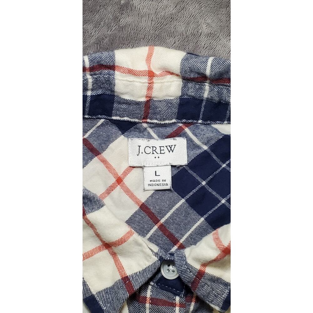 J.Crew Flannel Shirt Womens Sz L Blue Buffalo Check Long Sleeve Button Up C28-31 - Picture 5 of 9